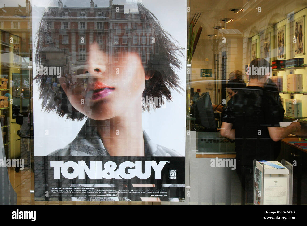 General view of a Toni & Guy hairdressers in Covent Garden, central London. Stock Photo