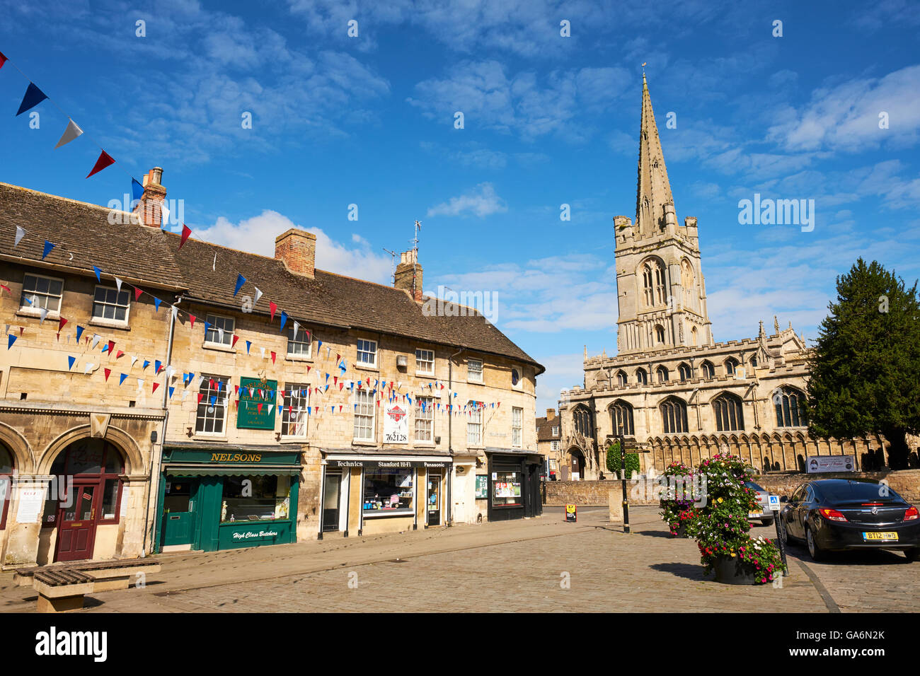 Red Lion Square The Parish Church Of All Saints Stamford Lincolnshire UK Stock Photo