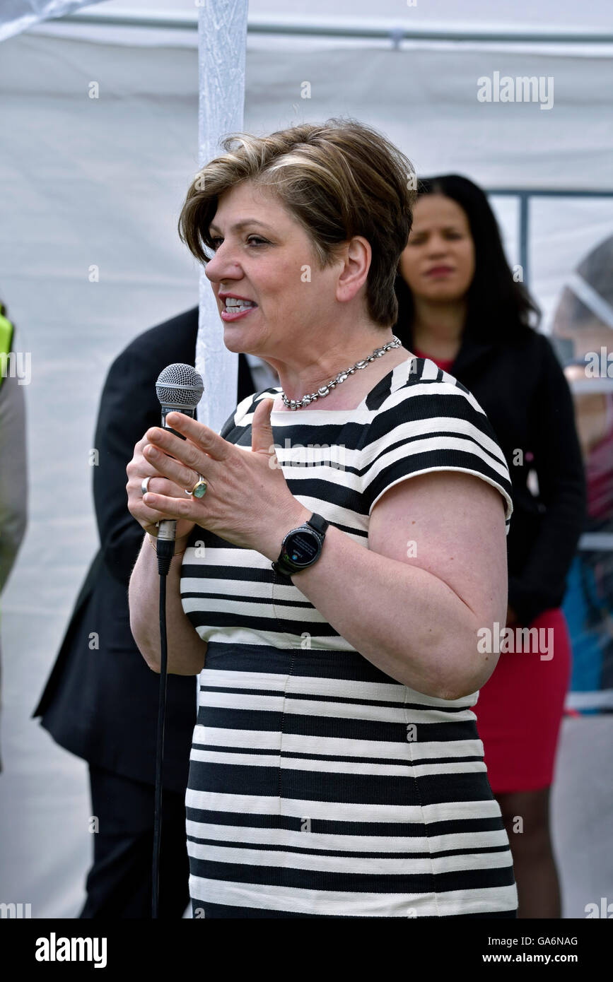 Emily Thornberry MP for Islington South speaking at the - say no to hate crime rally in - Highbury Fields, London England UK Stock Photo