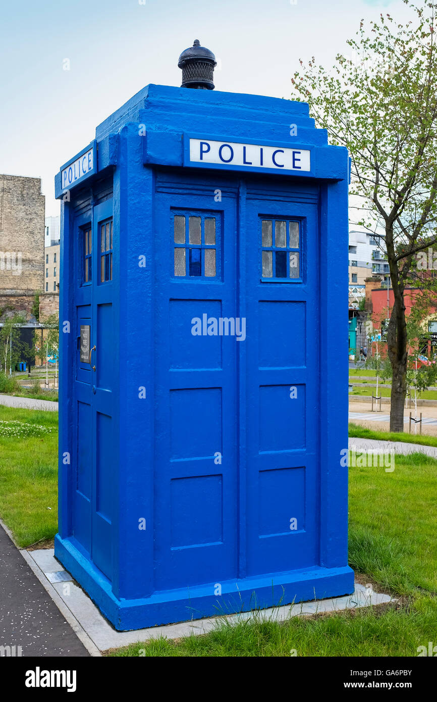 Traditional Police box, possibly Mark 2 version, London Road, Glasgow, Scotland, UK Stock Photo