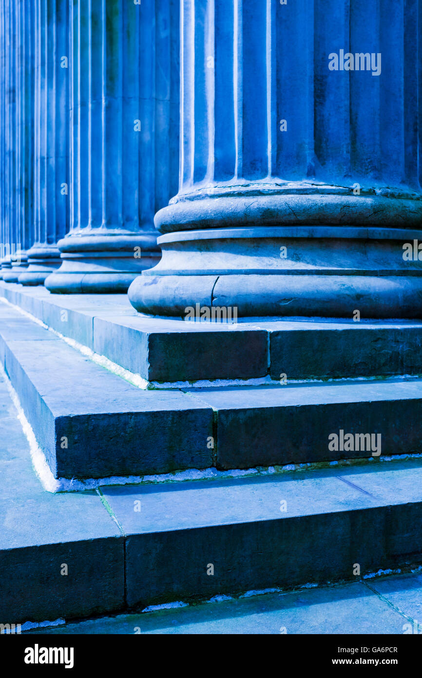 Doric columns and granite steps, Merchant City, Glasgow, Scotland, UK Stock Photo