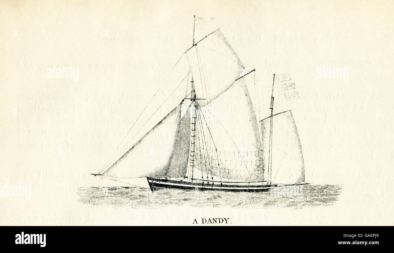 The ship shown here is a dandy. The illustration dates to the 1800s. Stock Photo