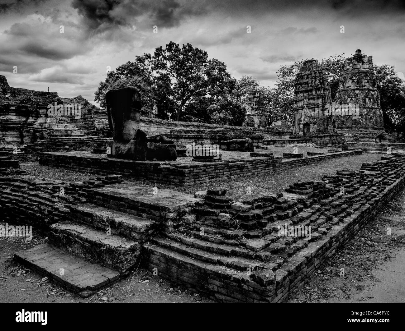 Wat Mahathat Temple ruins in Ayutthaya Thailand Stock Photo