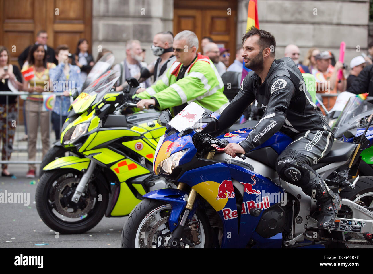 Participants at the Gay Pride London procession in Portland Place, London W1, England, UK Stock Photo