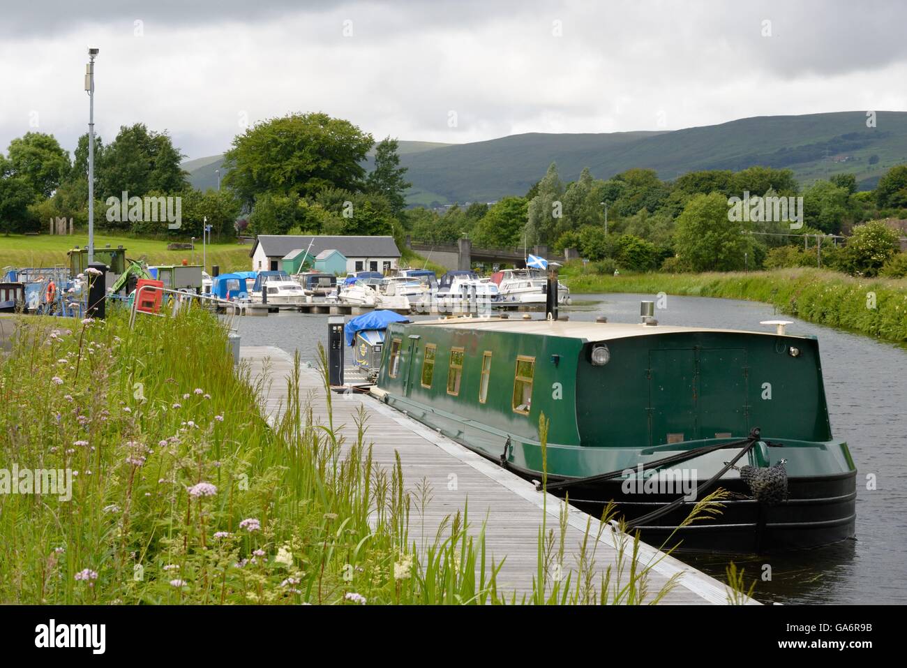 Narrow boat docked on the Forth and Clyde Canal, Kilsyth, Scotland, UK Stock Photo