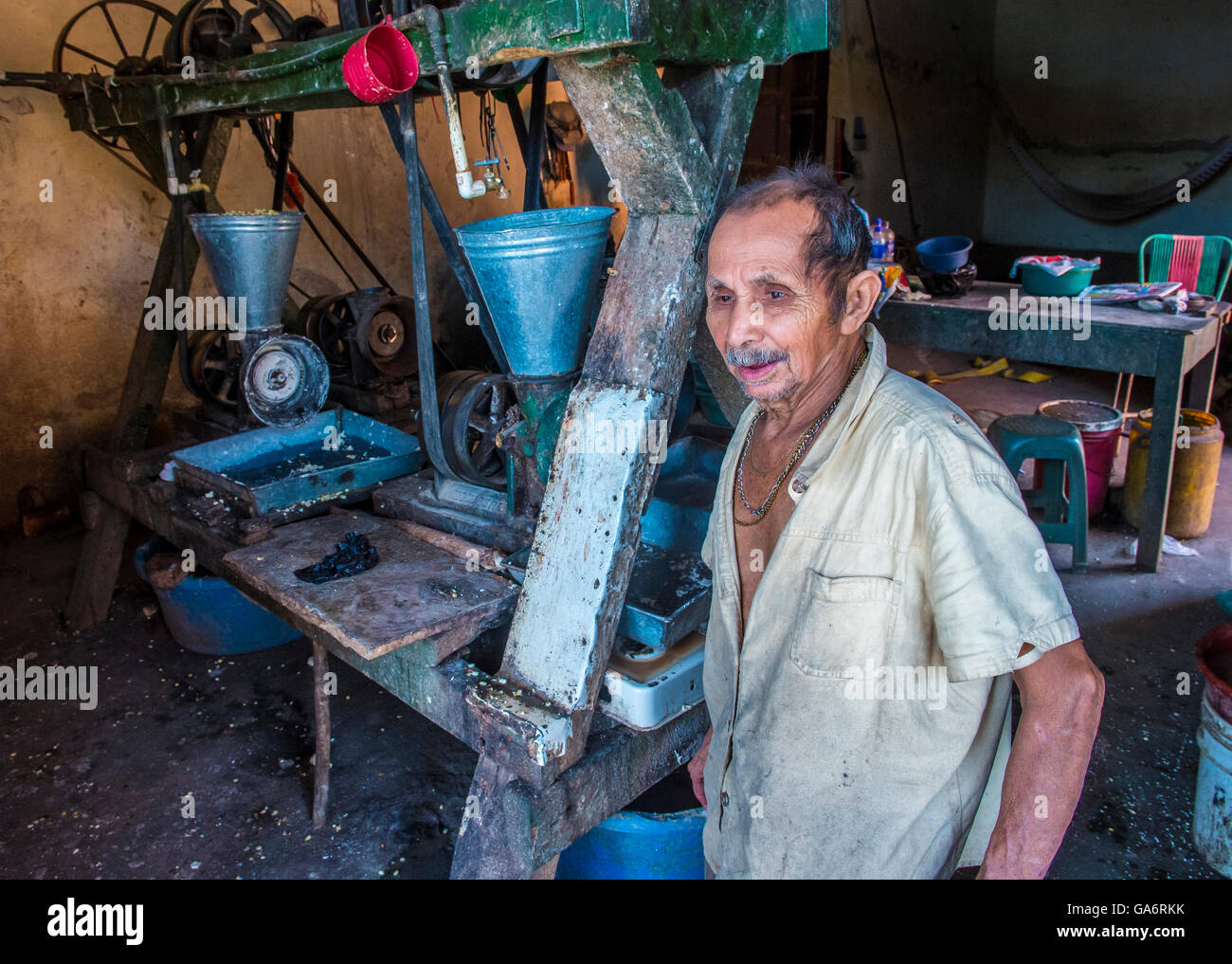 Salvadoran man work at a Corn tortilla factory in Suchitoto El Salvador