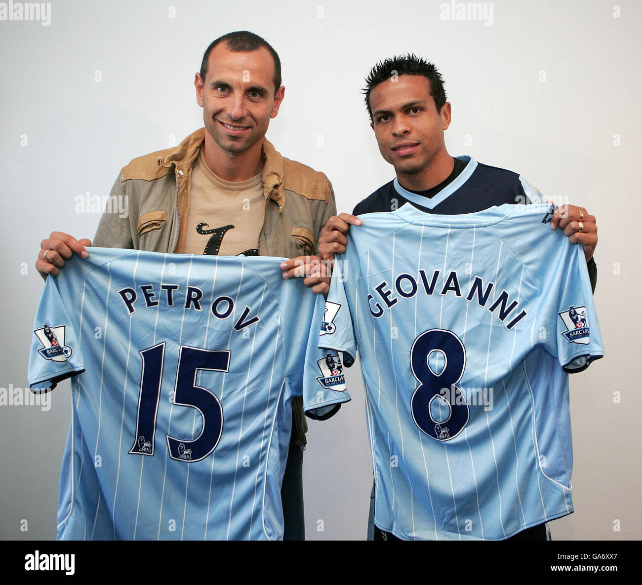 Manchester City's new signings Martin Petrov (left) and Geovanni at thier training ground in Carrington, Manchester. Stock Photo