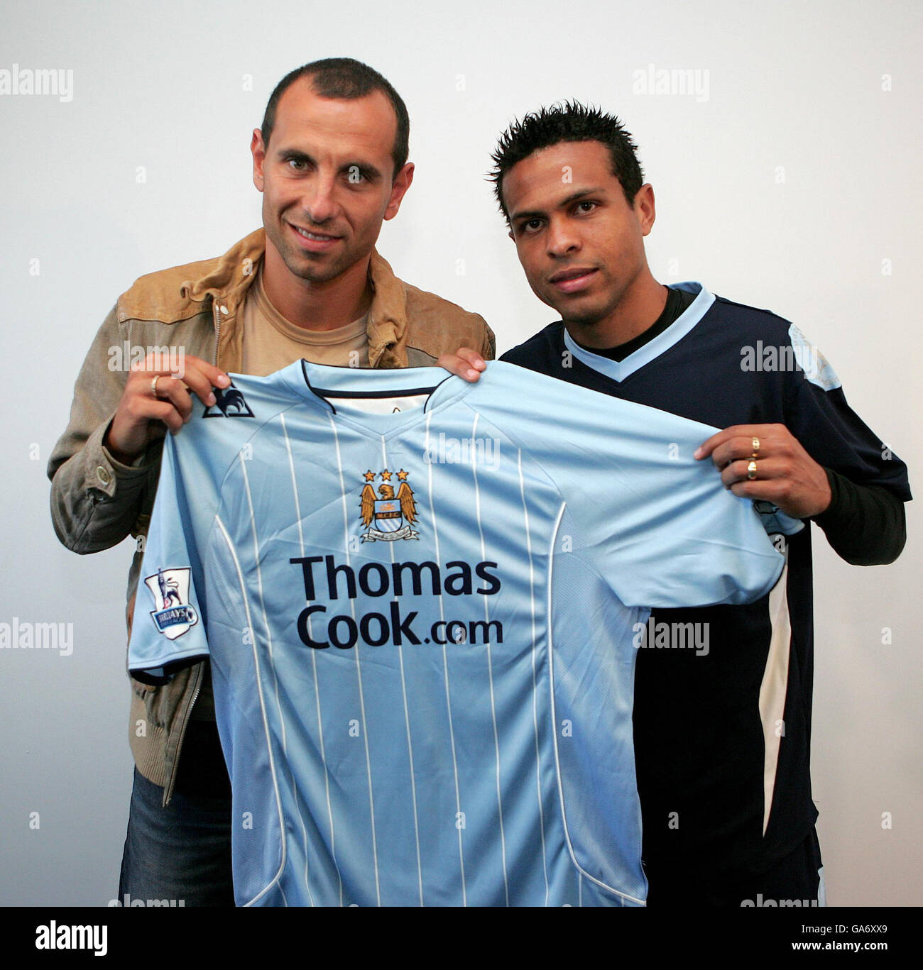 Soccer - Barclays Premier League - Manchester City Press Conference - Carrington. Manchester City's new signings Martin Petrov (left) and Geovanni at thier training ground in Carrington, Manchester. Stock Photo