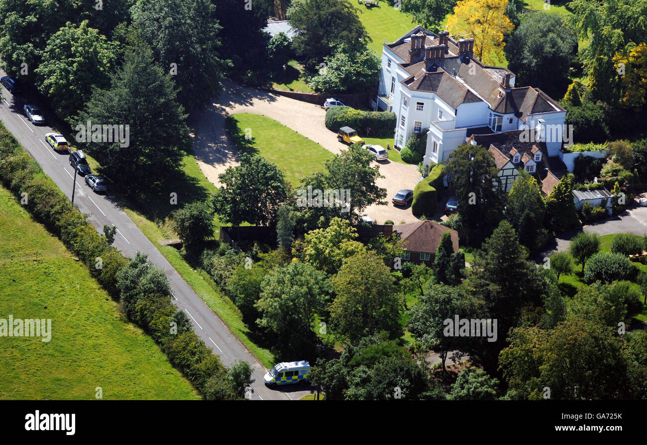 An aerial view of a property on Westwood Lane in Normandy, Surrey where