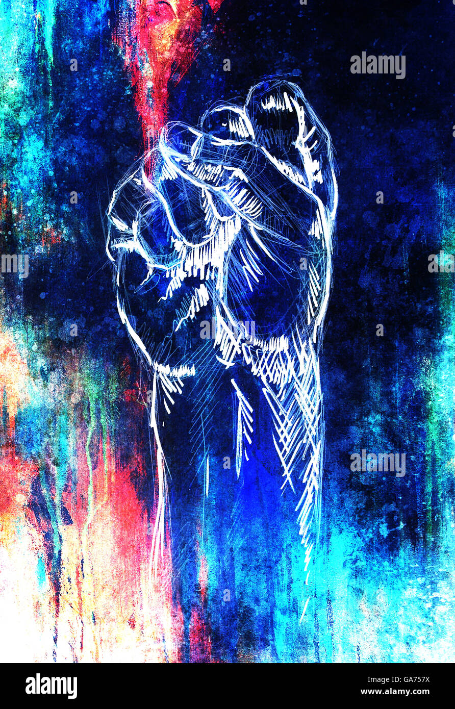 Fist Drawing Color fist drawing, pencil sketch on paper, Color effect Stock Photo - Alamy