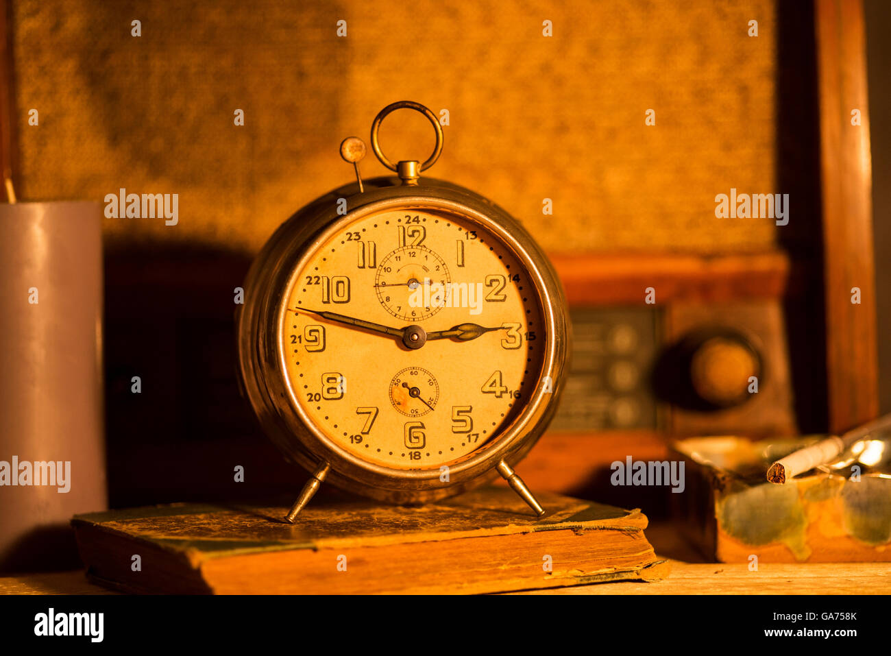 old alarm clock on background Stock Photo - Alamy
