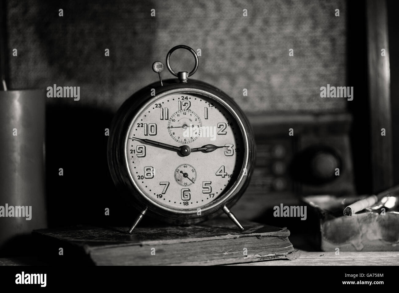 old alarm clock on background Stock Photo - Alamy