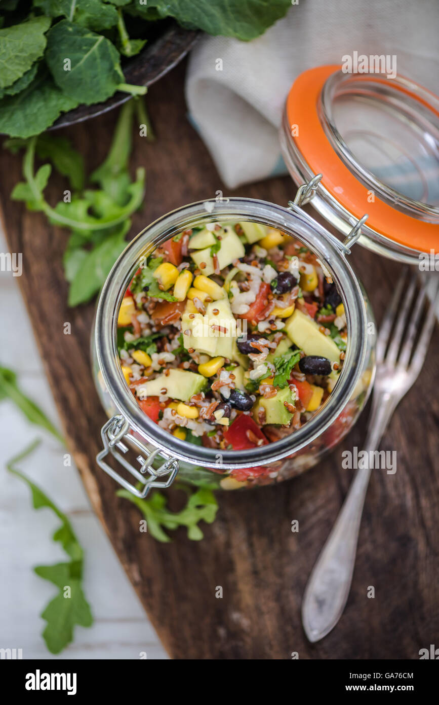 superfood dieting quinoa salad served in rustic trendy jar Stock Photo