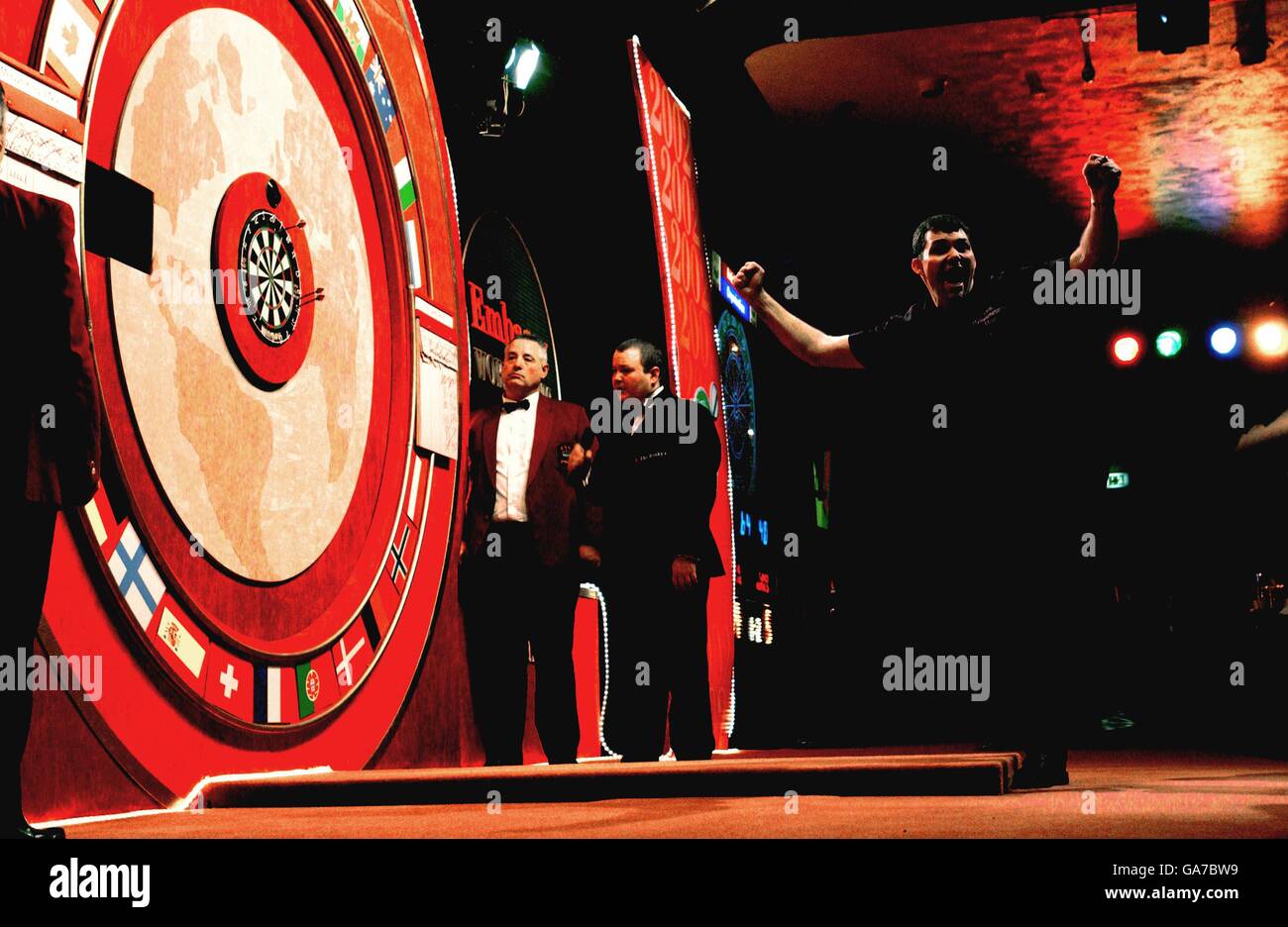 Tony David celebrates winning the Embassy World Darts Championships. Stock Photo