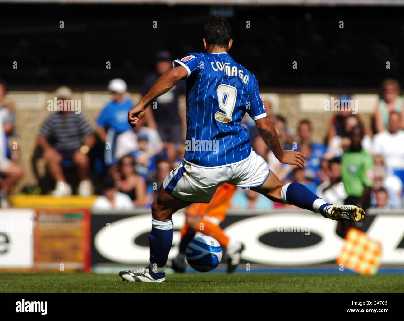 Ipswich Town's Pablo Counago scores the fourth goal during the Coca-Cola Football League Championship match at Portman Road, Ipswich. Stock Photo
