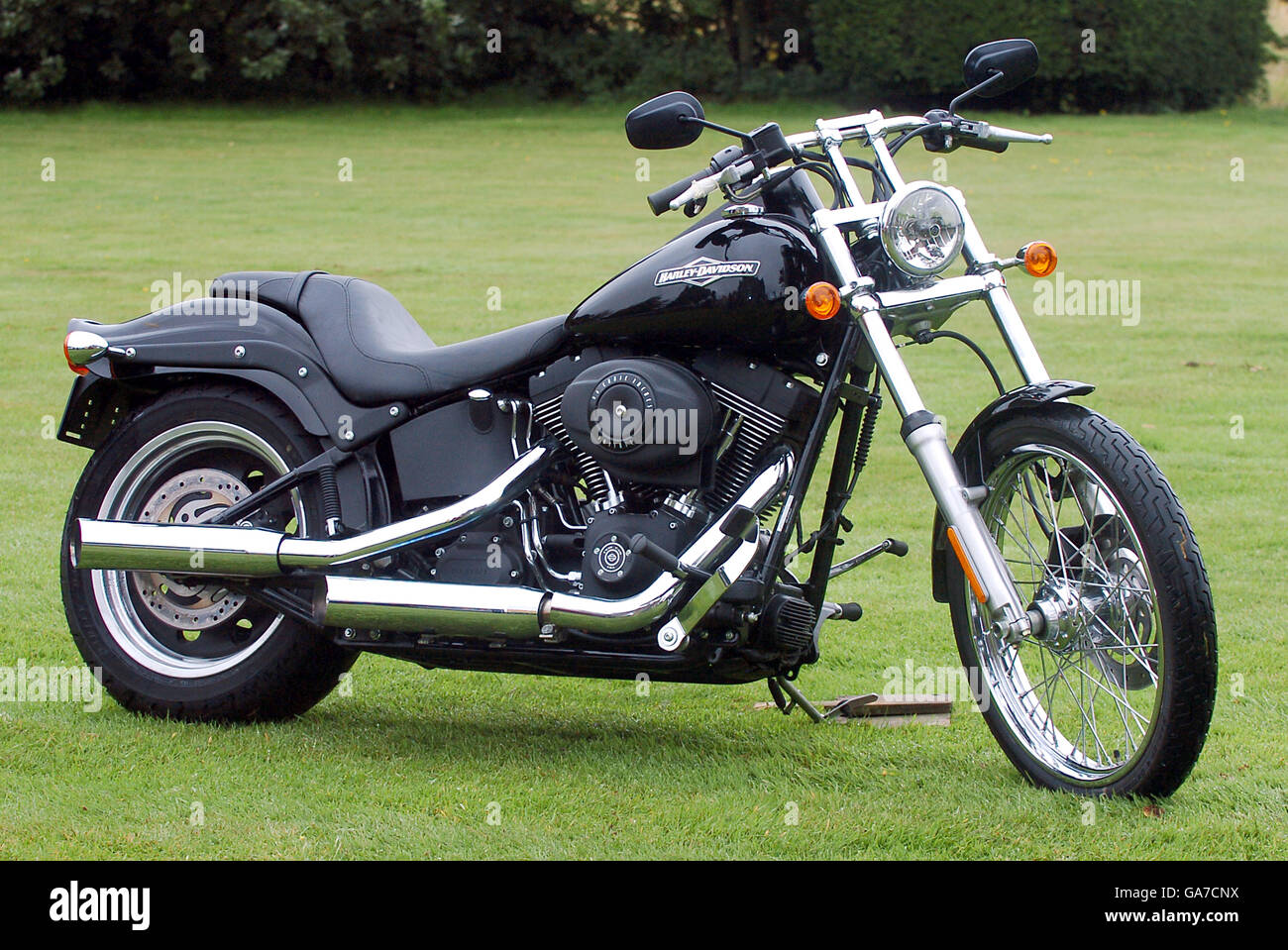 A Harley Davidson FX STV 1500 Night Train, identical to the bike used by a  biker killed by a single bullet to the head on the M40, is seen at  Warwickshire Police