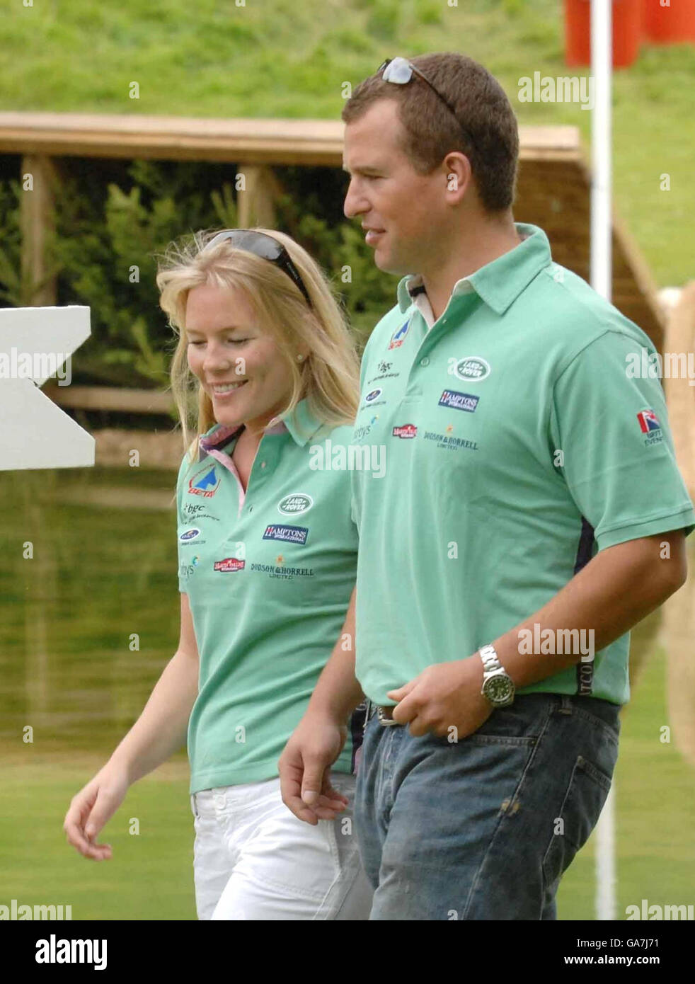 Peter Phillips with fiance Autumn Kelly on the cross country course at the Festival of British Eventing at Gatcombe Park, Gloucestershire. Stock Photo