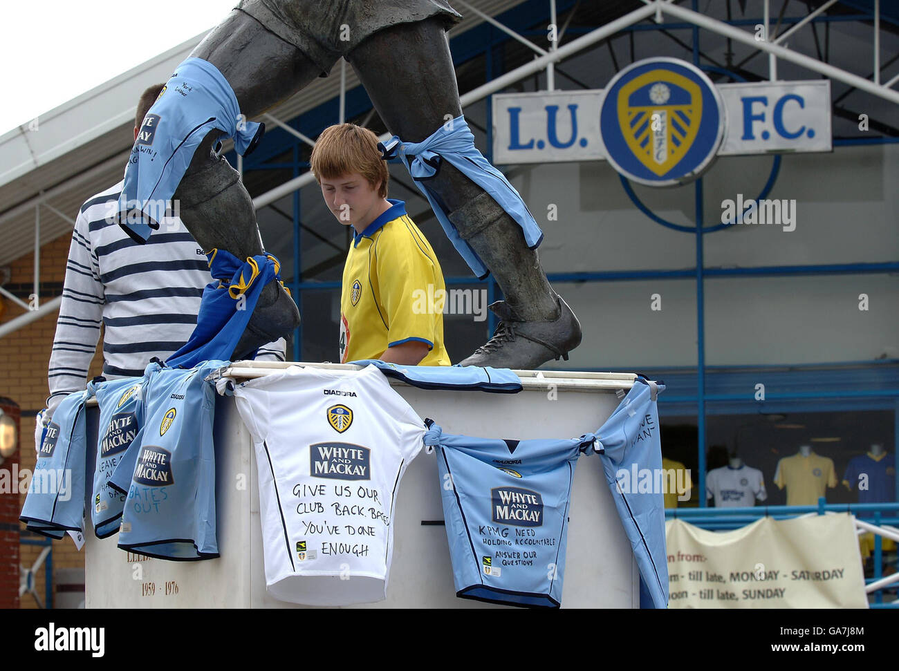General view of the leeds united logo at elland road hires stock