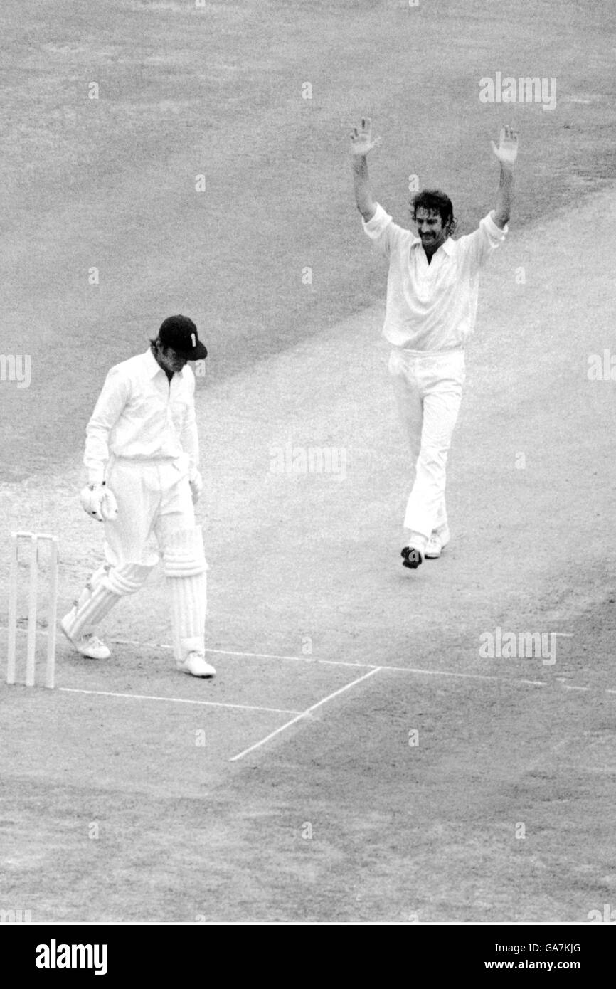 Australias dennis lillee celebrates dismissing englands denis amiss for