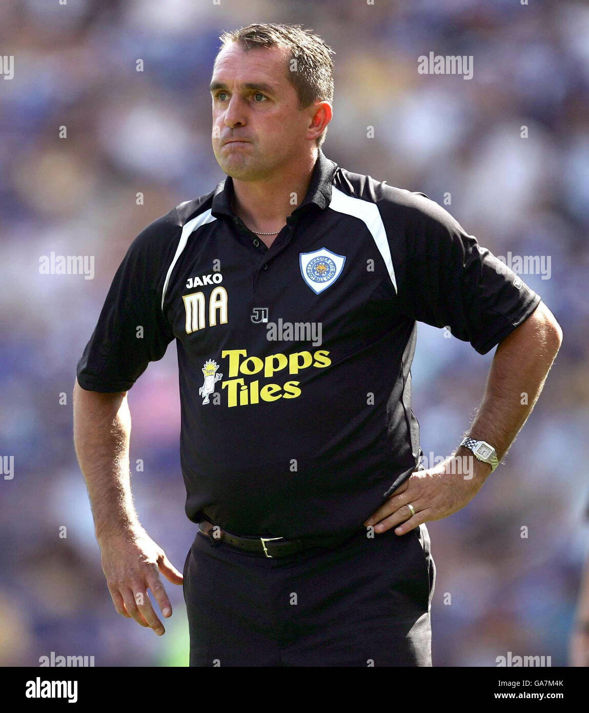Leicester manager Martin Allen watches on during the Coca-Cola Football League Championship match at The Walkers Stadium, Leicester. Stock Photo