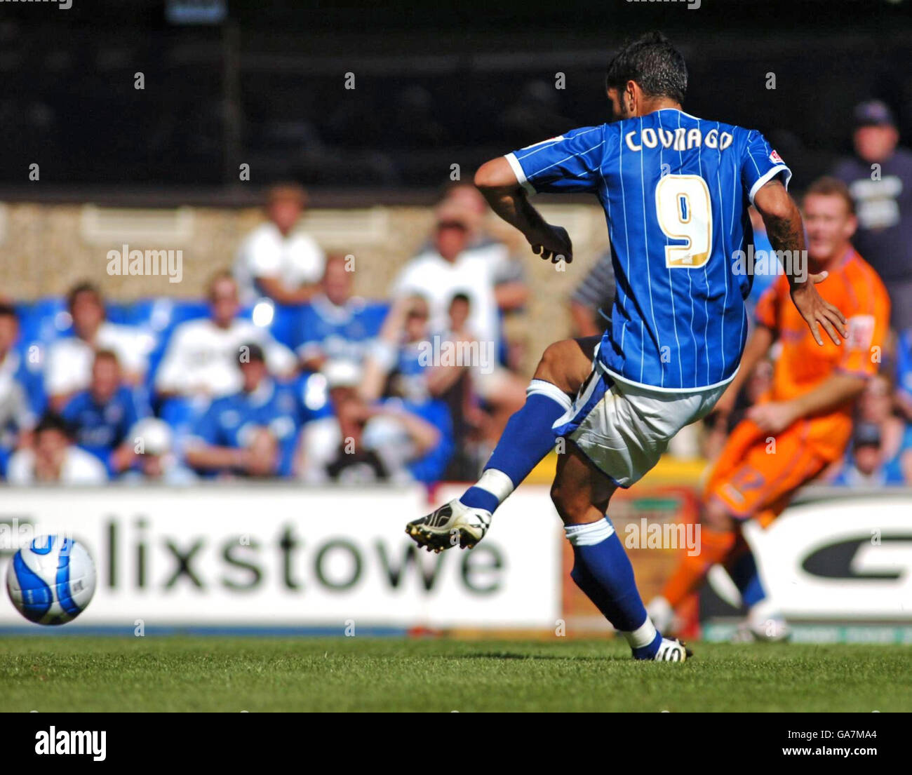 Ipswich Town's Pablo Counago scores the fourth goal of the game during the Coca-Cola Football League Championship match at Portman Road, Ipswich. Stock Photo