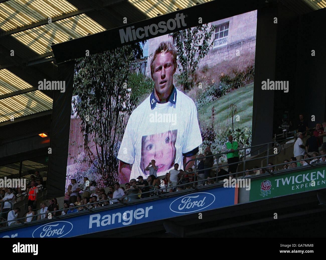 A video featuring England's Jonny Wilkinson is played at half time to