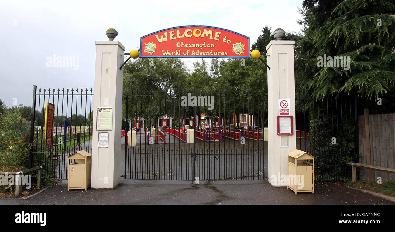 A general view of Chessington World of Adventures early this morning. Test results on animals from the theme park are expected to be released soon and will reveal whether or not the park is affected with foot and mouth disease. Stock Photo