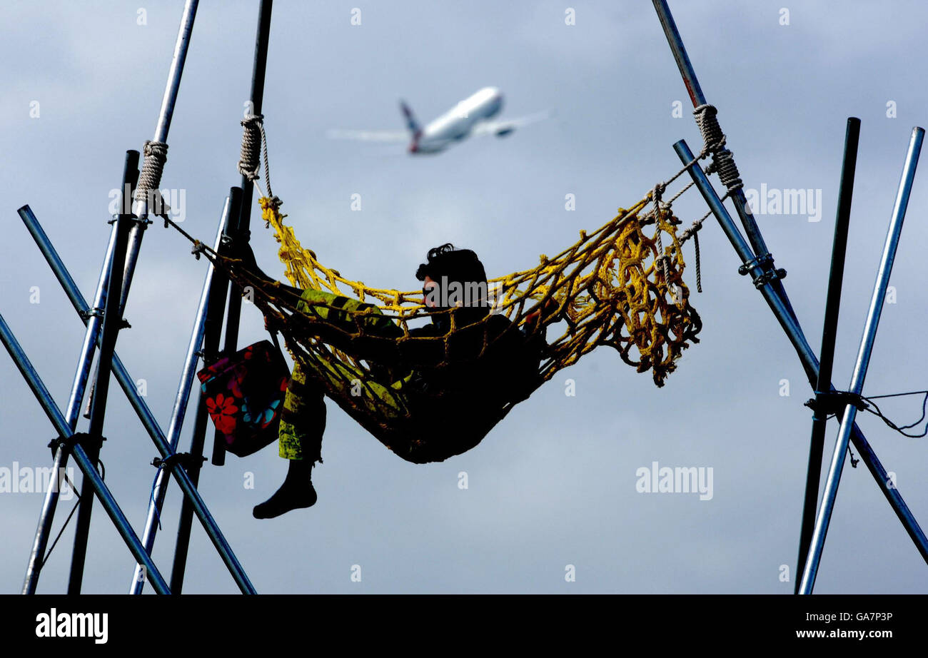 Campaigners at the climate camp near Heathrow Airport. Stock Photo