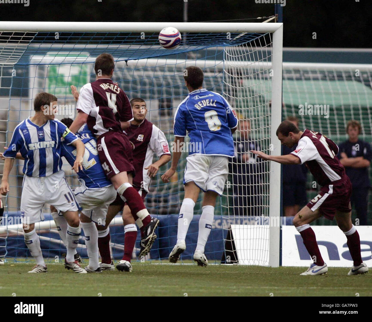 Soccer - Coca-Cola Football League One - Brighton and Hove Albion v Northampton Town - The Withdean Stadium. Brighton's Alex Revell heads the winning goal during the Coca-Cola Football League One match at the Withdean Stadium, Brighton. Stock Photo