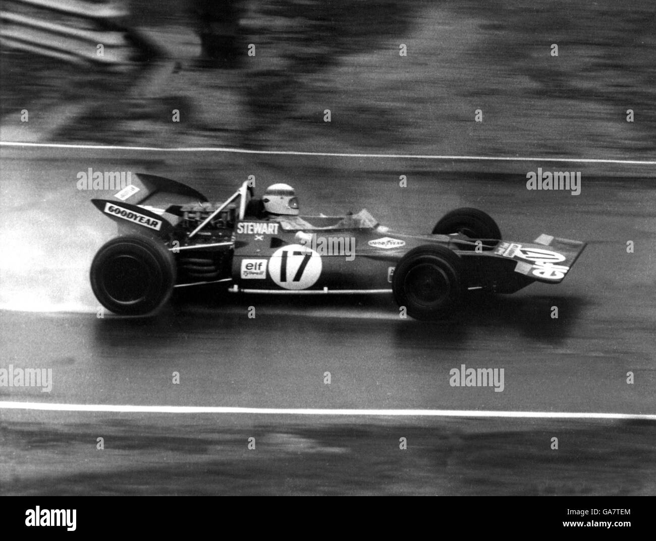 Formula One Motor Racing. Jackie Stewart in action in his Ford Tyrrell Stock Photo