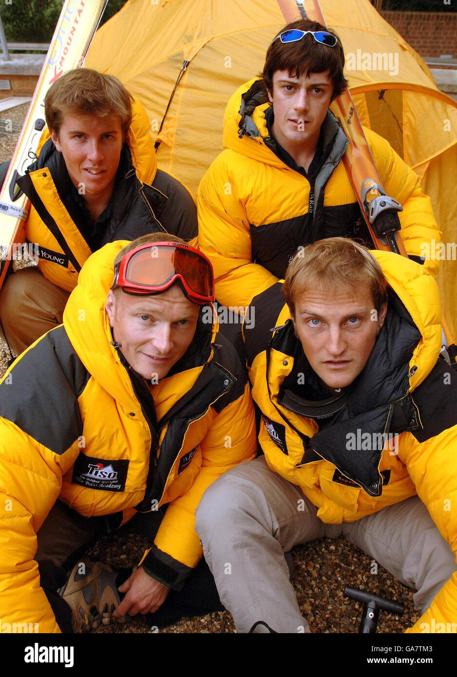Adam Griffiths (top left) Richard Smith (left) Alex Hibbert (top right) and Andy Wilkinson (right), the Four British adventurers who have today launched a bid to make polar history by trekking 1,000 miles to the South Pole. Stock Photo
