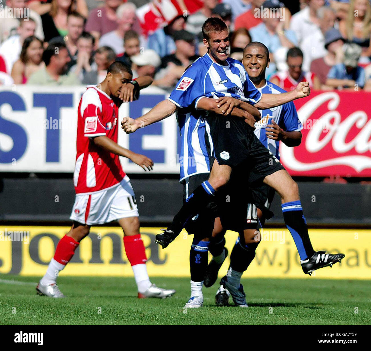 Sheffield Wednesday's Tommy Spurr celebrates scoring the second goal during the Coca-Cola Football League Championship match at The Valley, London. Stock Photo