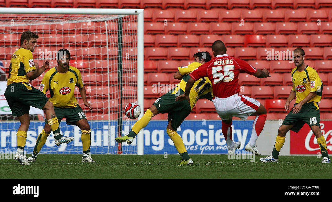 Barnsley's Dominik Werling scores the second goal during the Coca-Cola Football League Championship match at the Oakwell Ground, Barnsley. Stock Photo