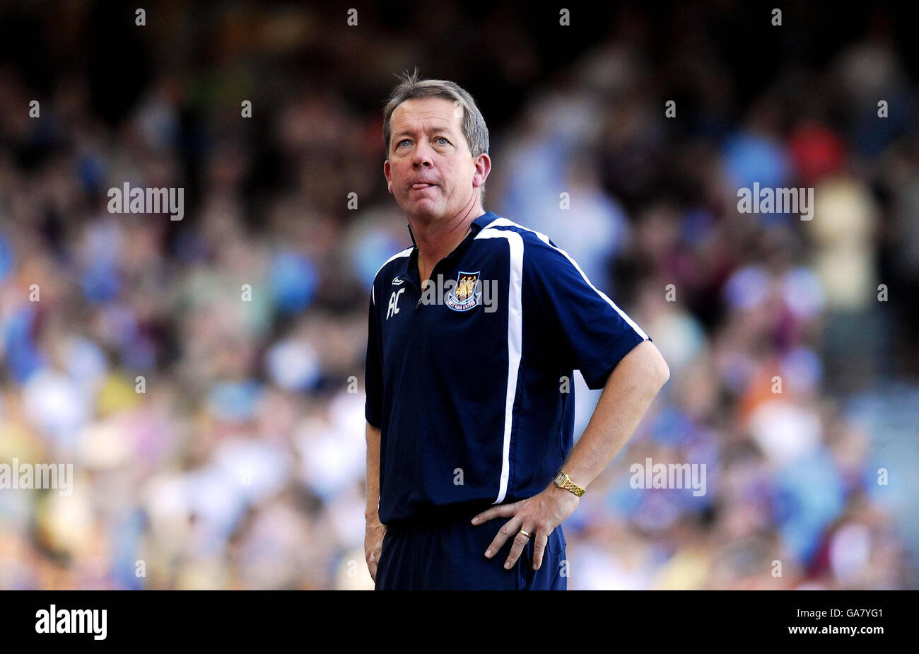 West Ham manager Alan Curbishley during the Barclays Premier League match at Upton Park, London. Stock Photo