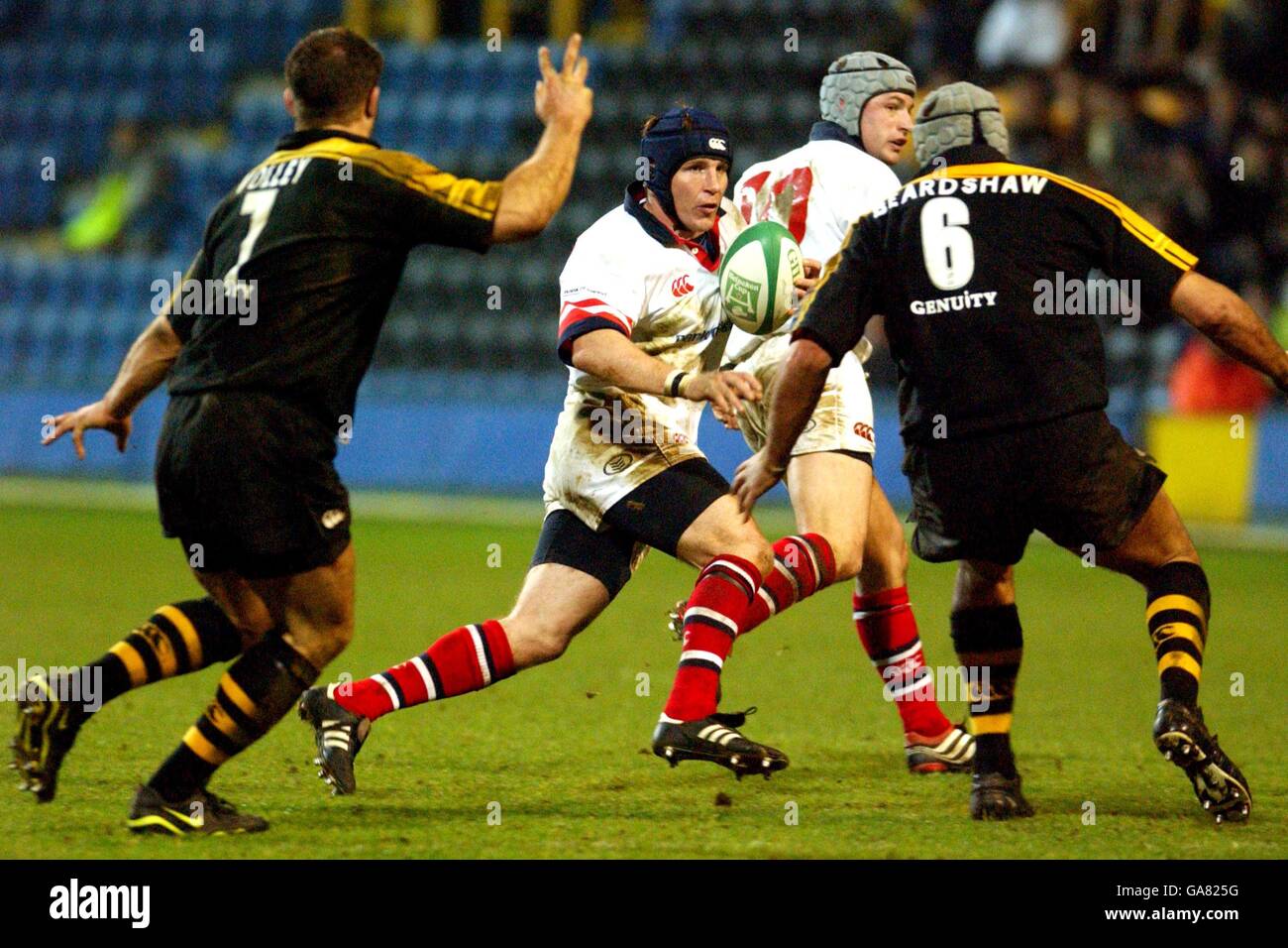 John Bell Rugby Ulsters Jonny Bell looks for a way around Wasps Paul Volley and Joe ...