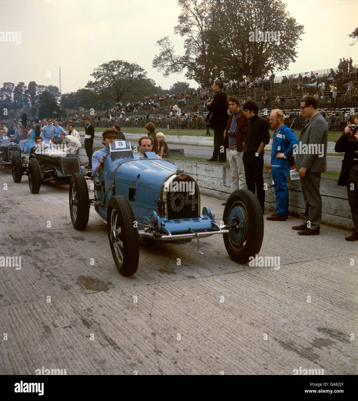 A bugatti entered and driven by E.N. Ferris in a cavalcade of racing cars of all ages on the Crystal Palace circuit. It won the VSCC Seaman Trophy five times and the VSCC Itala Trophy six times Stock Photo
