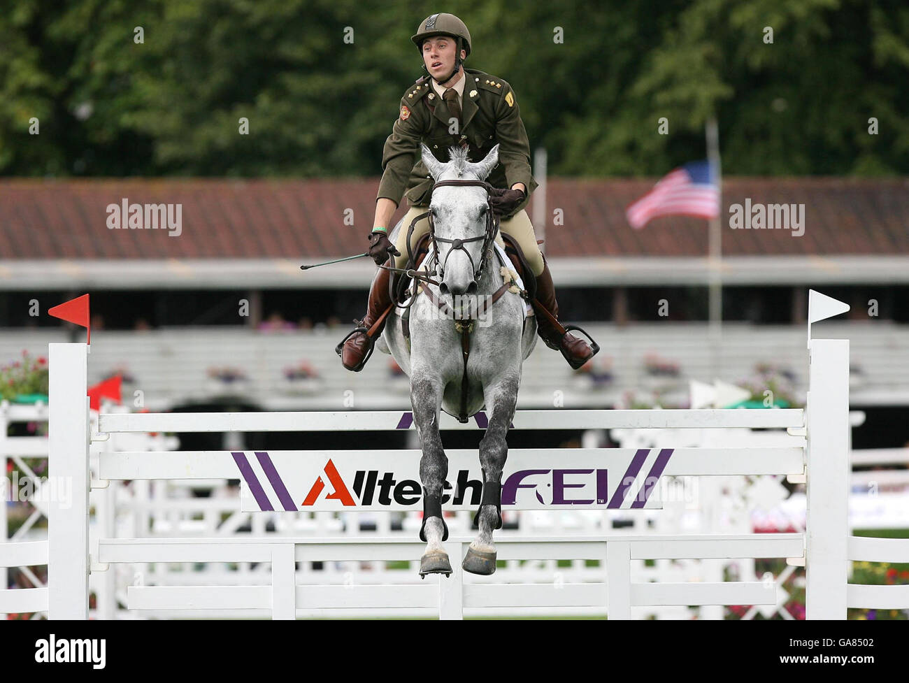 Irelands Captain Shane Carey jumps the 10th fence during the Aga Khan ...