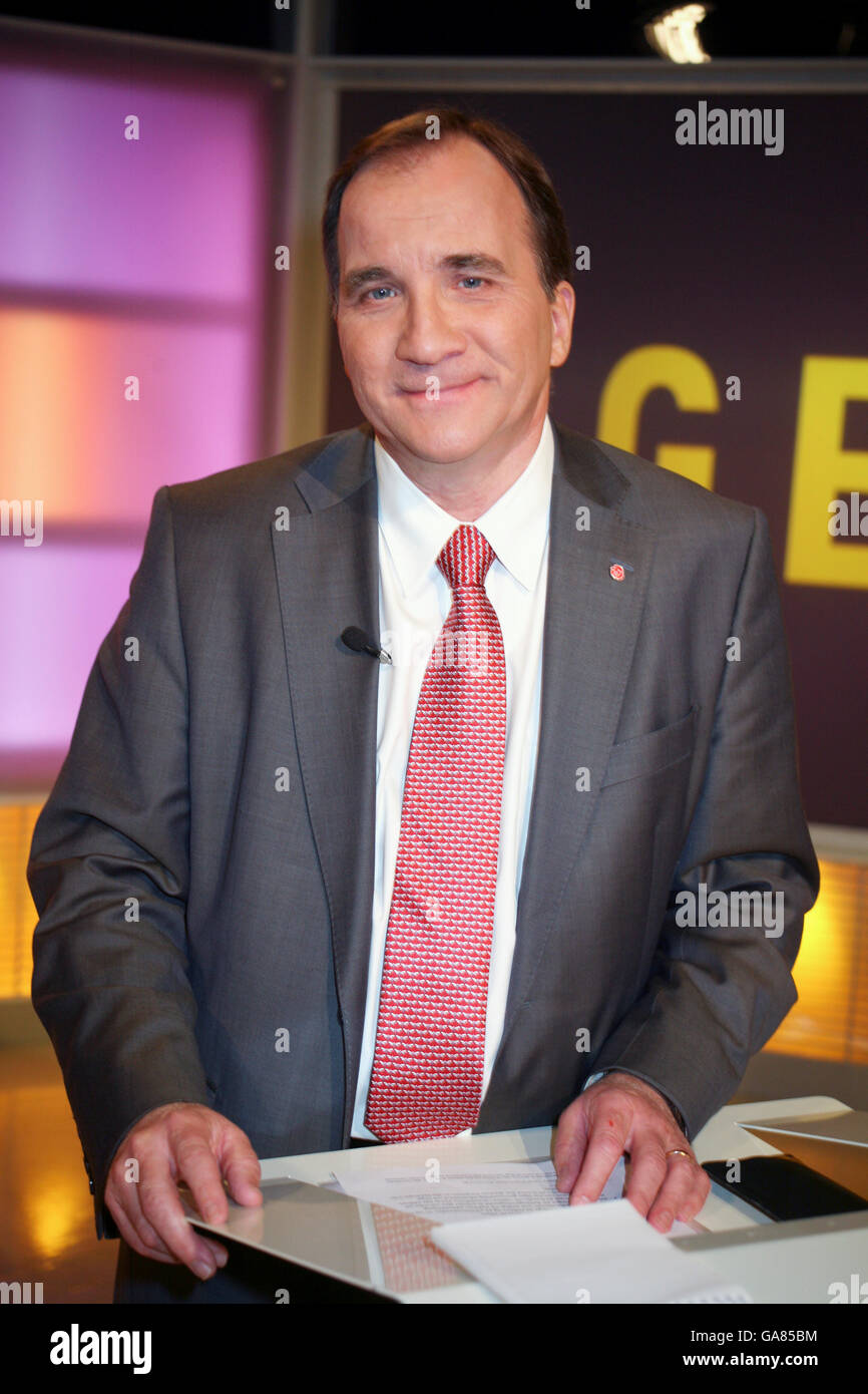 STEFAN LÖFVÉN Prospective Prime minister of Sweden during a TV debate Stock Photo