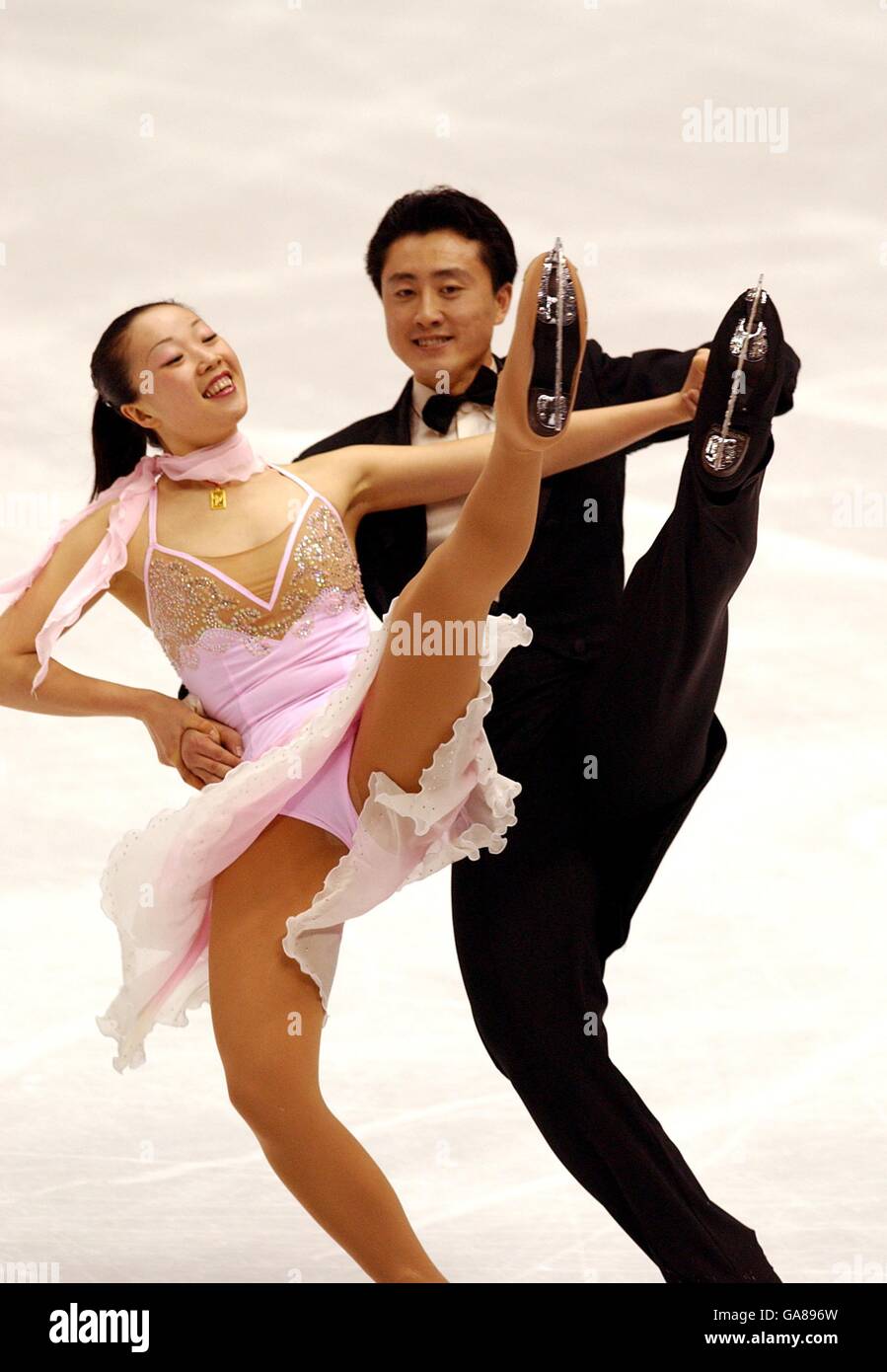 China's Weina Zhang and partner Xianming Cao in action during their ...