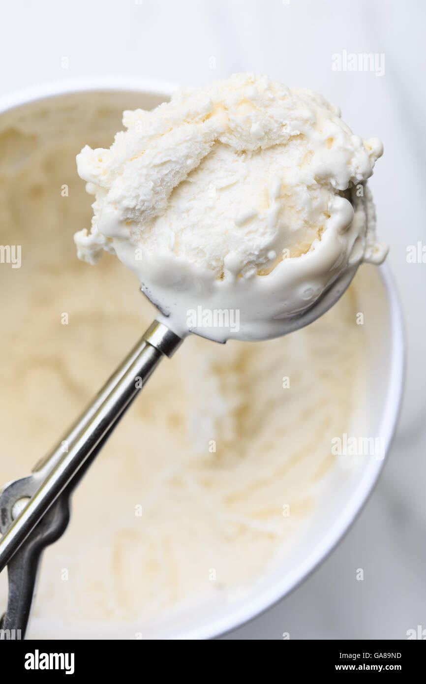 Vanilla soya ice cream on a Ice Cream Scoop Stock Photo