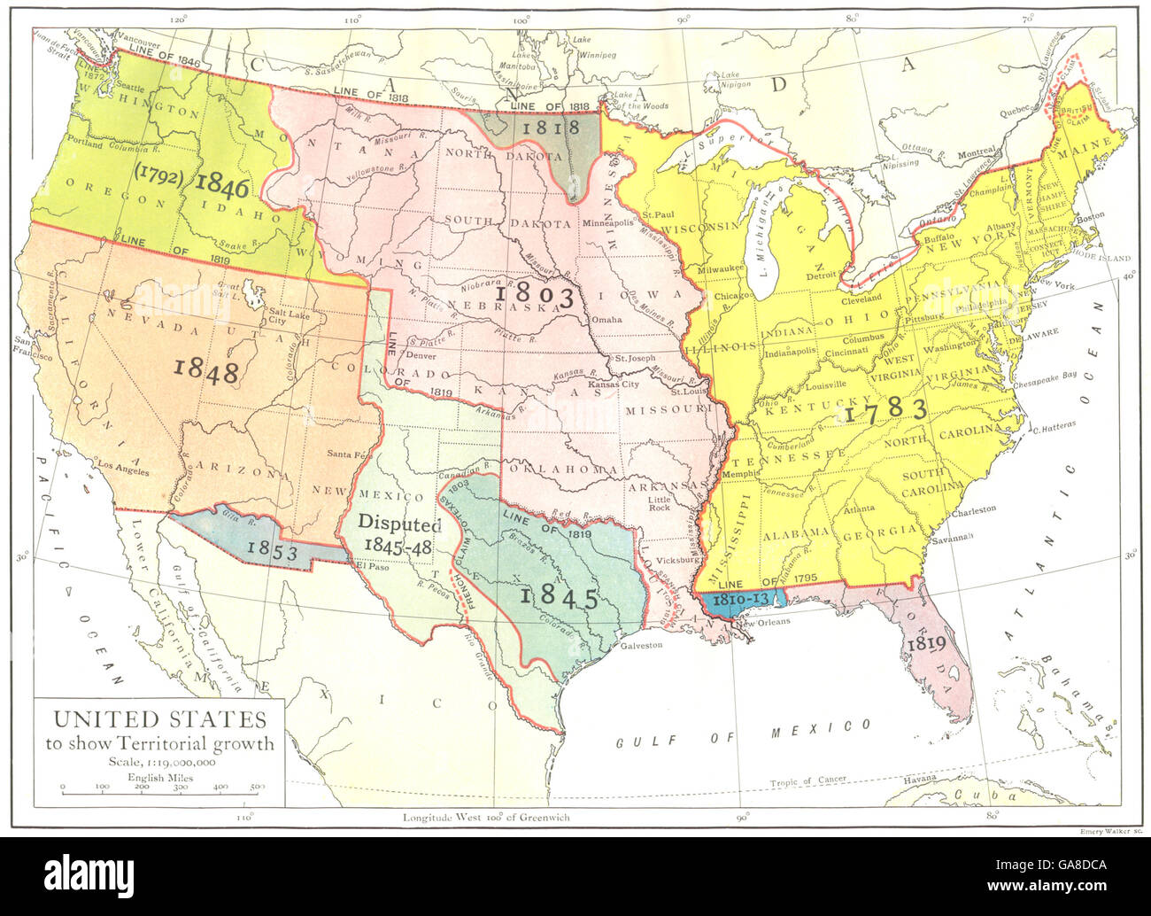 USA United States to show Territorial - Usa United States To Show Territorial Growth 1910 Antique Map GA8DCA 