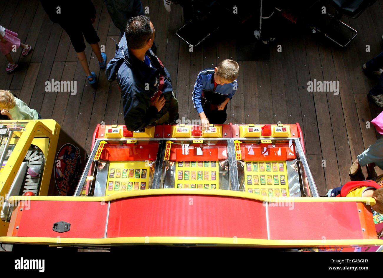 Holiday makers in the amusement arcades at Weston-Super-Mare in Somerset. Stock Photo
