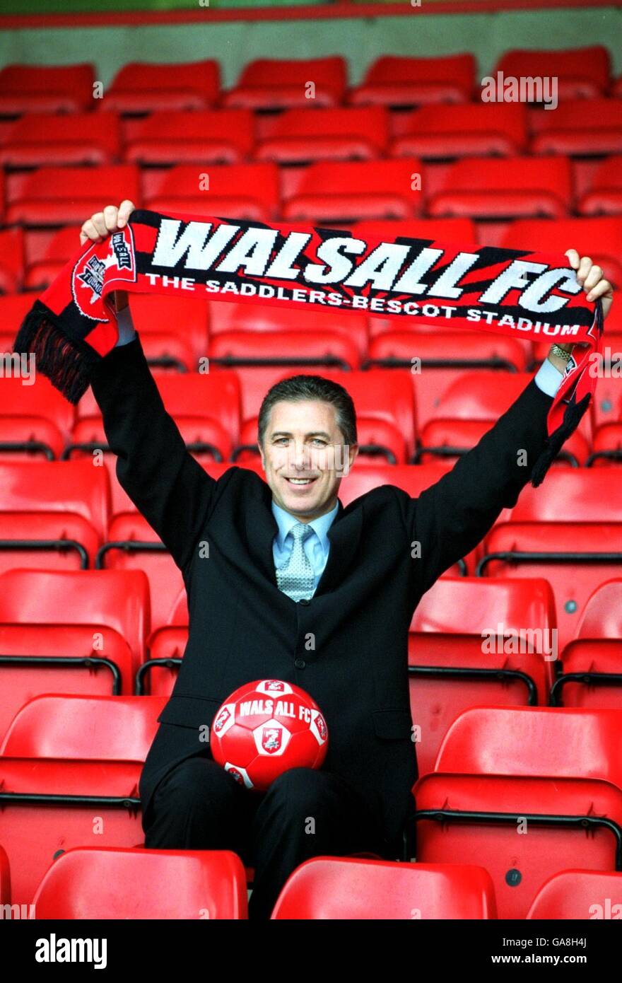 Soccer - Nationwide League Division One - Walsall Press Conference. New Walsall manager Colin Lee celebrates his arrival at The Bescot Stadium Stock Photo