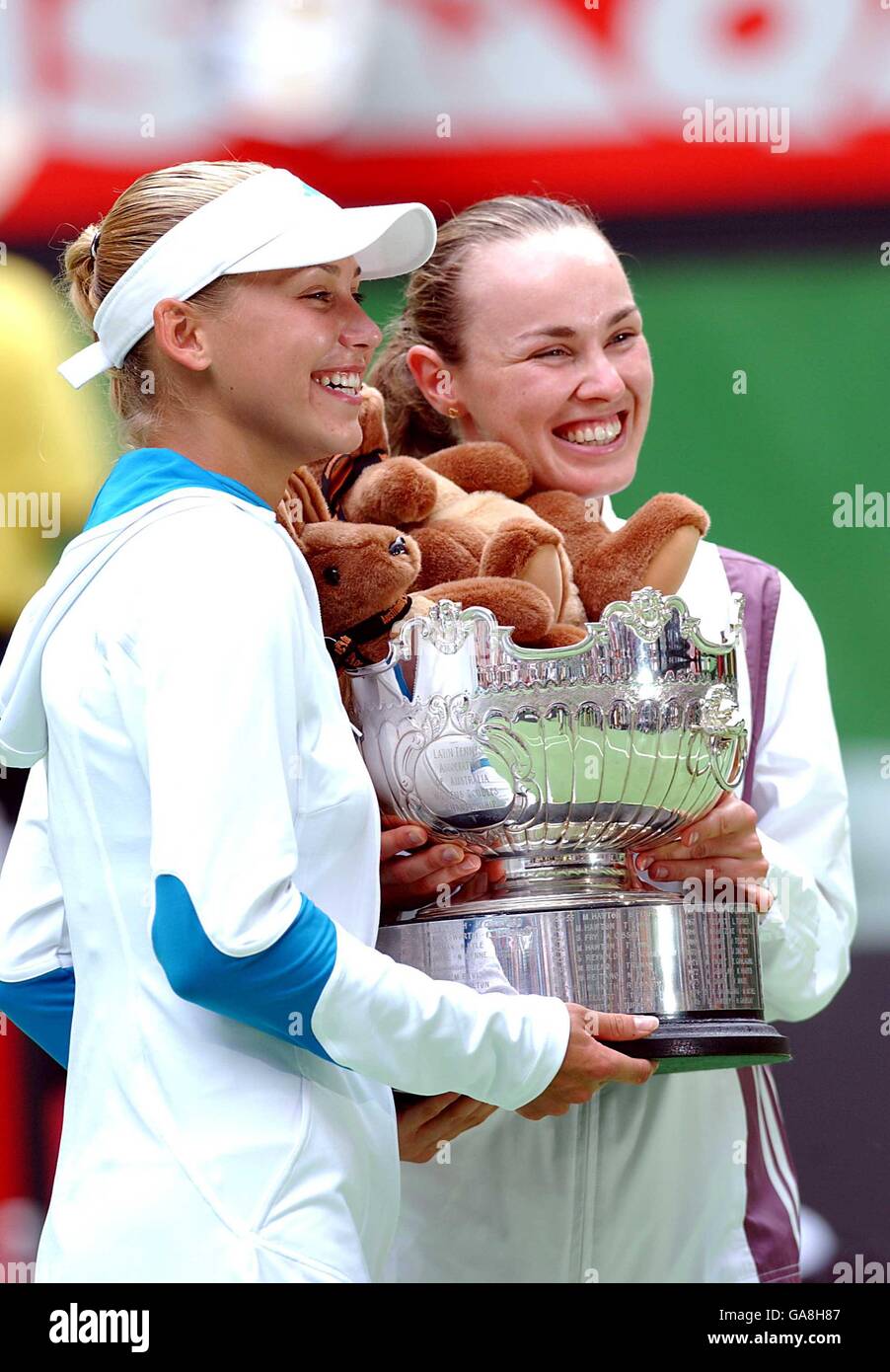Anna Kournikova And Martina Hingis Celebrate Their Womens Doubles Final