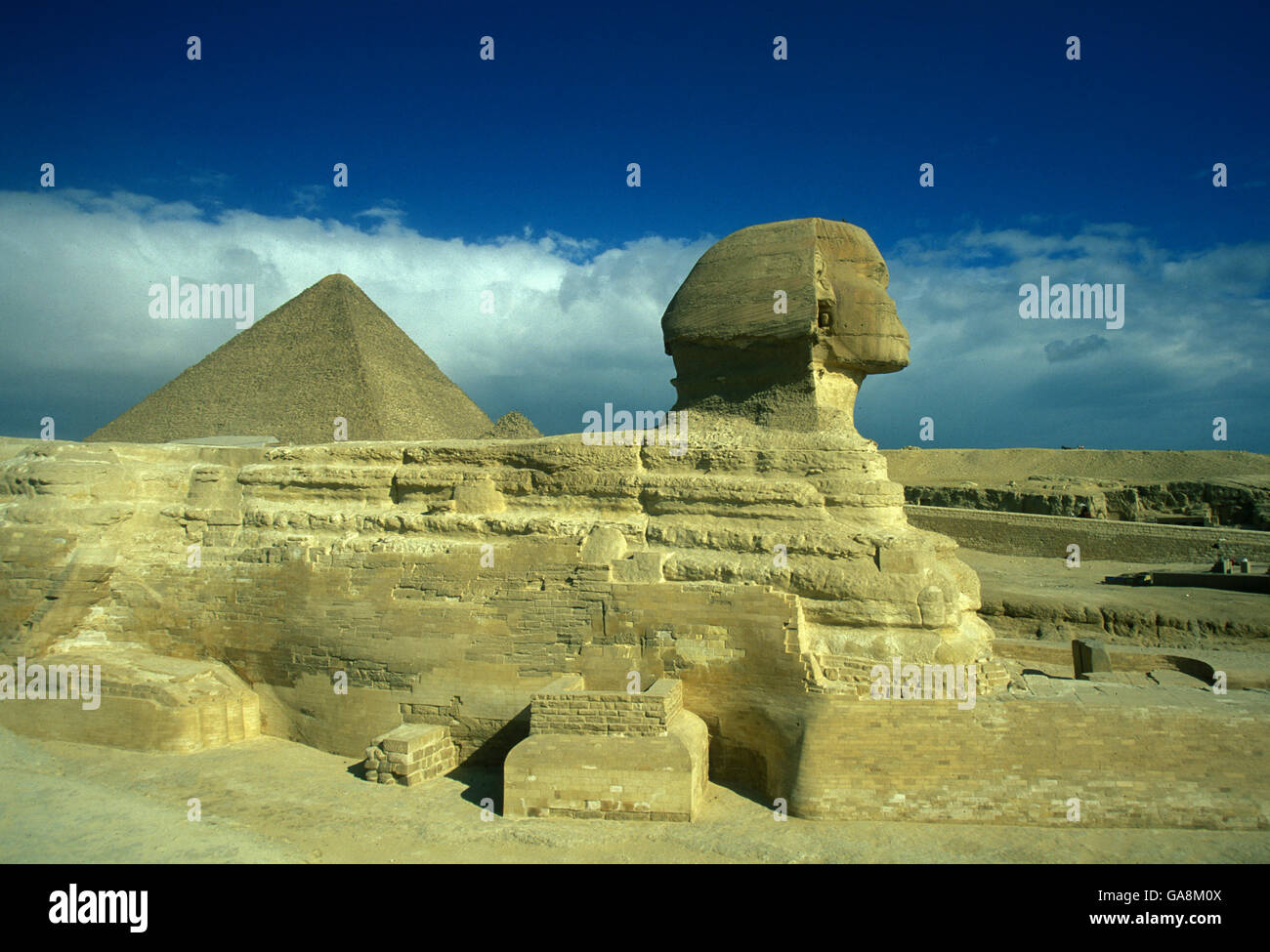 the Pyramids of Giza near the city of Cairo in Egypt in North Africa