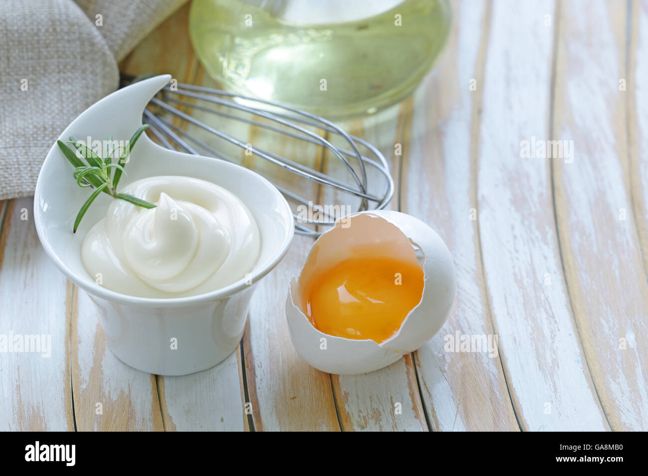Natural homemade mayonnaise with egg yolk and vegetable oil Stock Photo