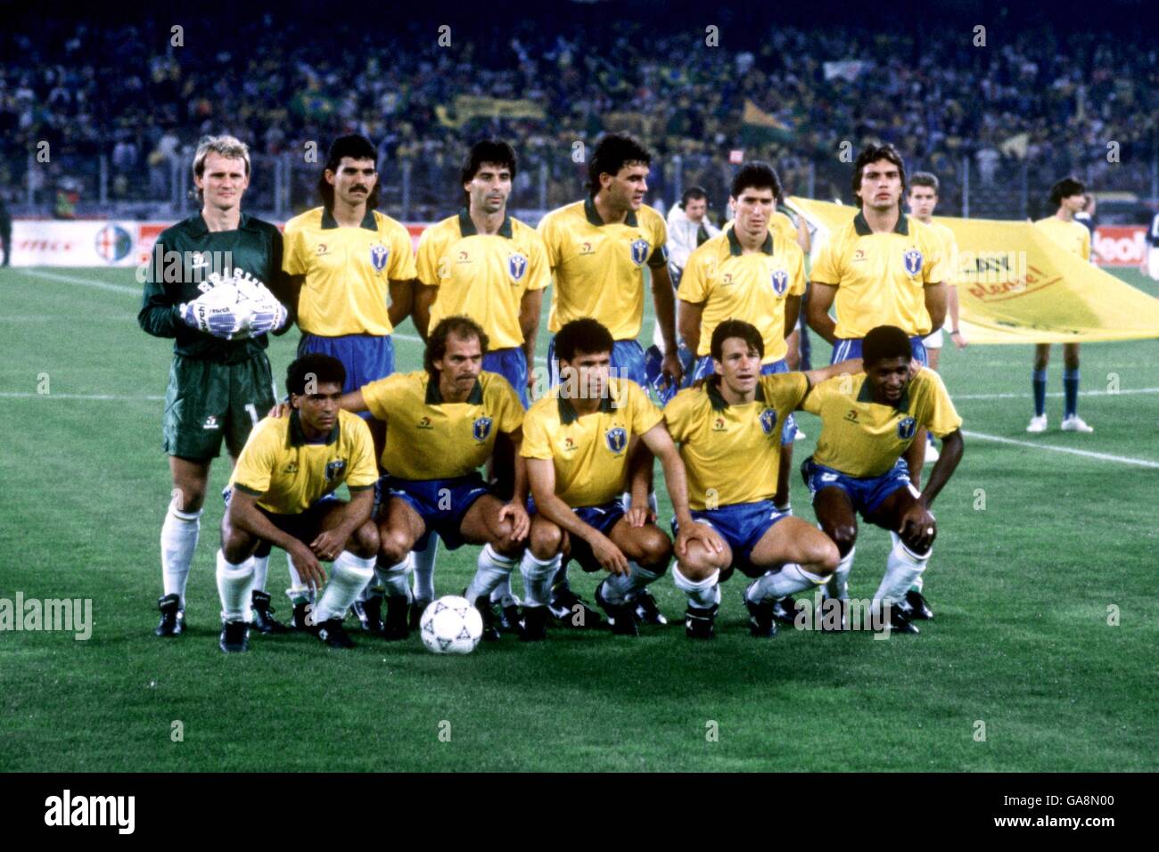 Soccer - FIFA World Cup Italia 90 - Group C - Brazil v Scotland - Stadio Delle Alpi, Turin. Brazil team group Stock Photo