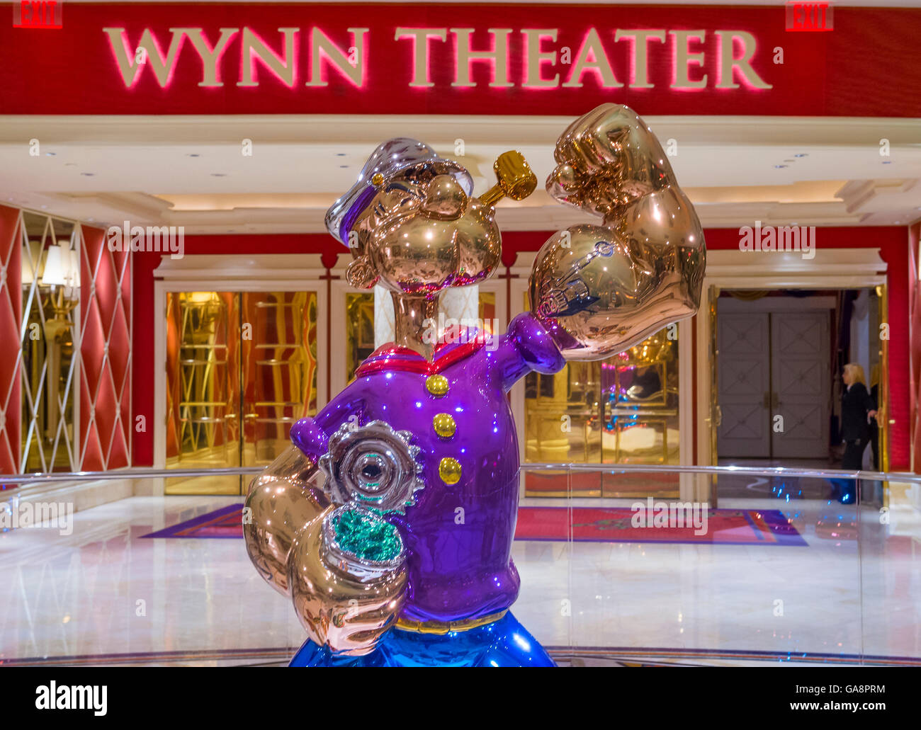 The Jeff Koons Popeye Sculpture display at the Wynn Hotel in Las Vegas