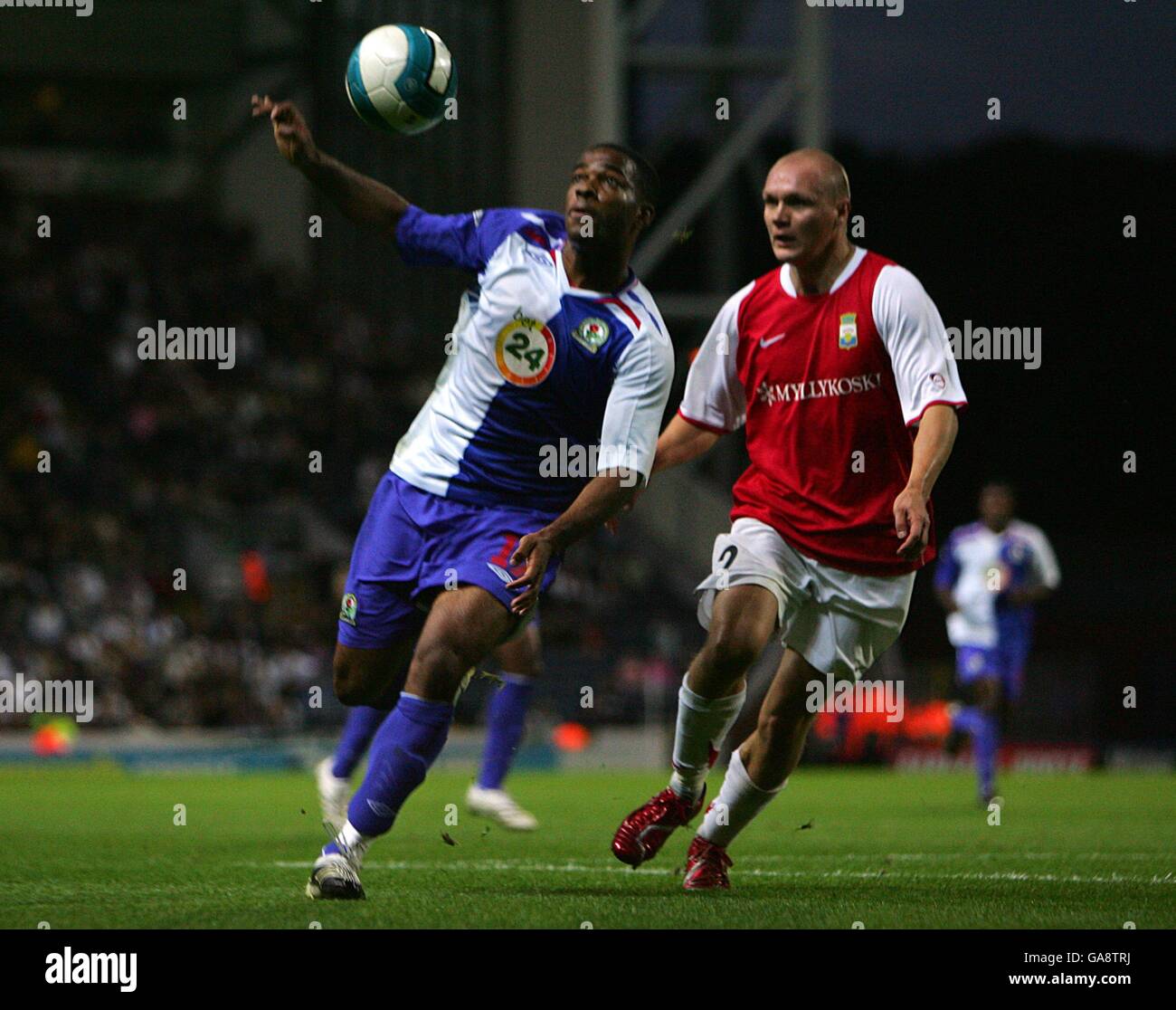 (L-R) Maceo Rigters, Blackburn Rovers and Heikki Pulkkinen, MyPa battle ...