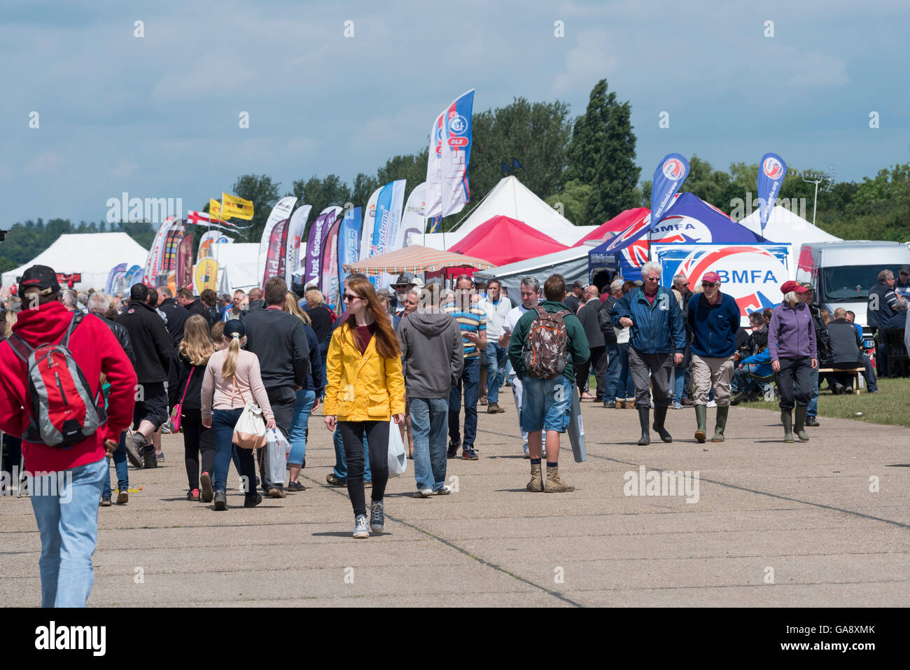 Trade line and people at Wings 'n' Wheels North Weald airfield Epping